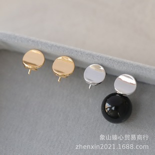 Color-retaining copper gold-plated glossy concave wafer empty Support Sticky bead ear studs semi-finished DIY handmade accessories