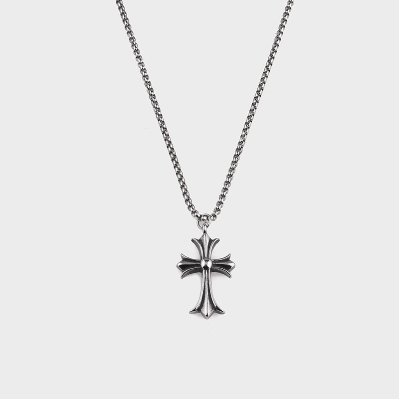 Punk Titanium Steel Cross Necklace, O-Link Chain, 51-60 cm, for Women and Men