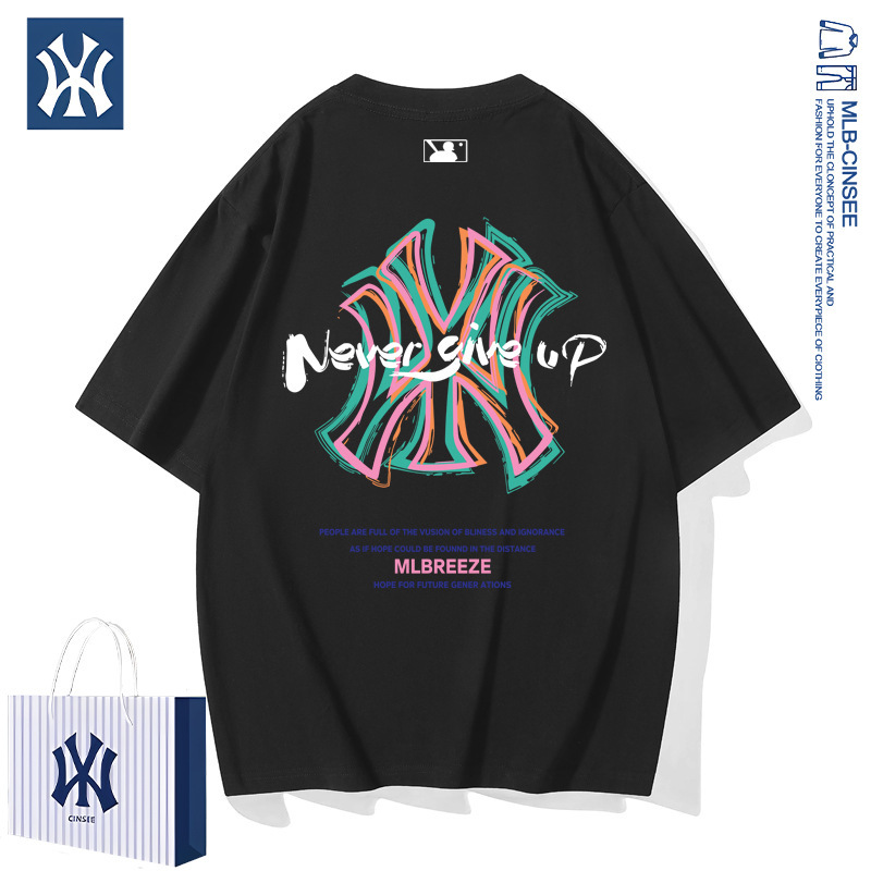 2025夏季mlb&ny时尚百搭男女纯棉t恤潮牌轻奢半袖上衣宽松短袖男|undefined