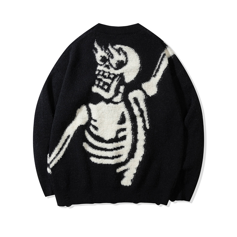YWFG original retro americano esqueleto 2024 Año Nuevo otoño pareja alta versátil cuello redondo manga larga jersey image 3