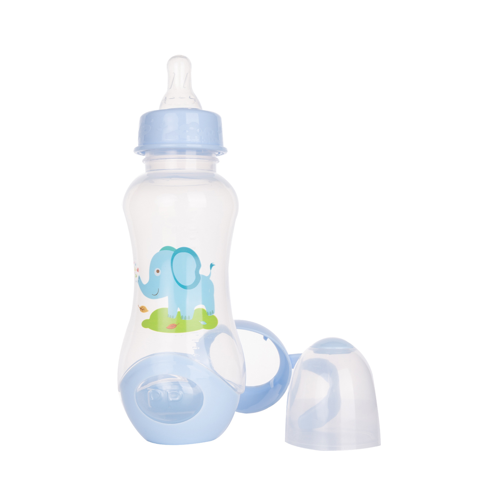 Biberón de PP de 240 ml para bebé con asa diseño anticaída boca estándar venta al por mayor de fábrica
