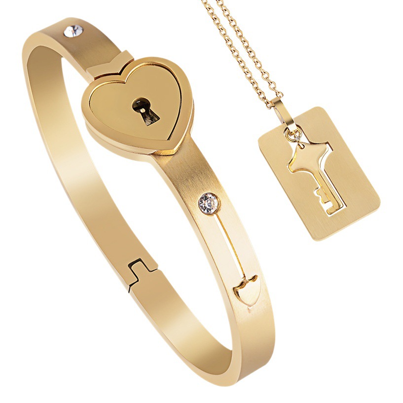 Piedra de proyección de pareja transfronteriza con diamante amor pulsera de acero inoxidable apresurarse al Cielo Abierto llave de bloqueo pulsera de acero de titanio al por mayor