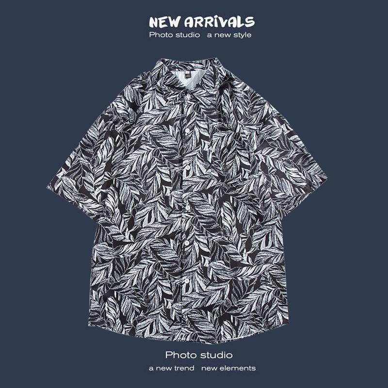 Camisas de manga corta estilo Hong Kong para hombres y mujeres, camisas florales de manga tres cuartos holgadas y delgadas de verano para playa hawaiana