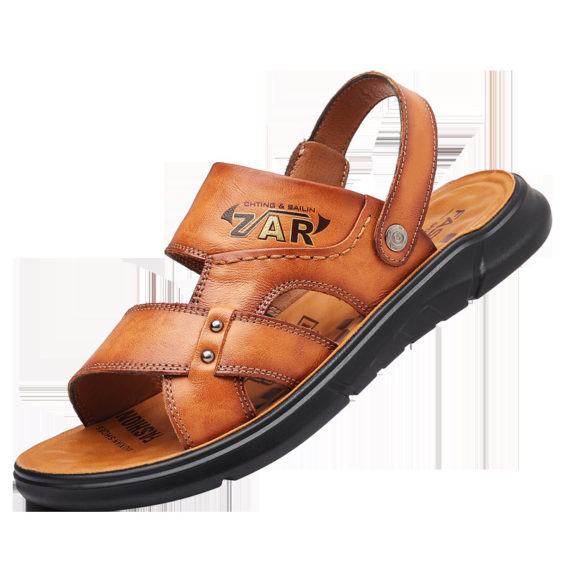 Primera capa de piel de vaca verano sandalias de los hombres de cuero genuino de los hombres zapatos de playa casuales papá zapatillas de cuero transpirable zapatos de los hombres suaves