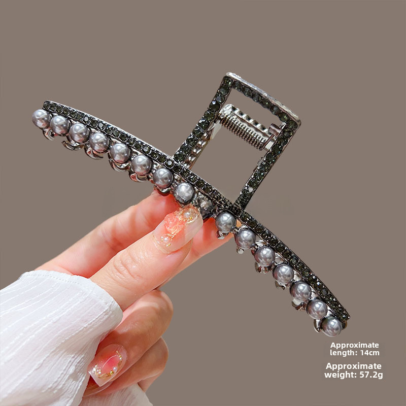 Temperamento Full Diamond Metal Shark Clip Hairpin Back Head Coil Hair Grab Clip Donna Primavera Estate Super Large Clip Copricapo Hair Grab_voghion.com