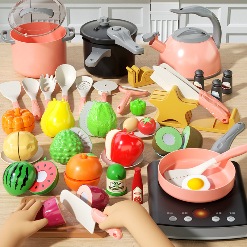 Cross-border kitchen toy set for girls and boys, induction cooker, cooking and stir-frying set, simulated kitchen utensils, pretend play, cutting and slicing toy
