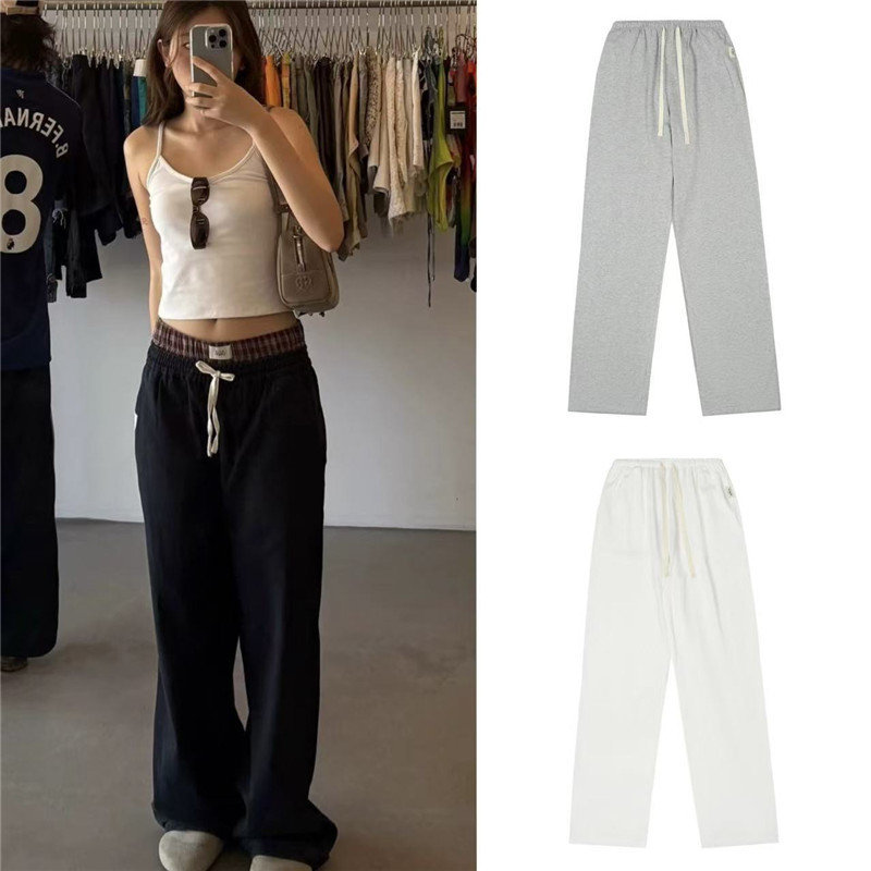 한국 Li Yuli GLOWNY 느슨한 캐주얼 바지 슬림 스트레이트 레그 와이드 레그 Elaced Waist Drawstring 느슨한 땀 바지