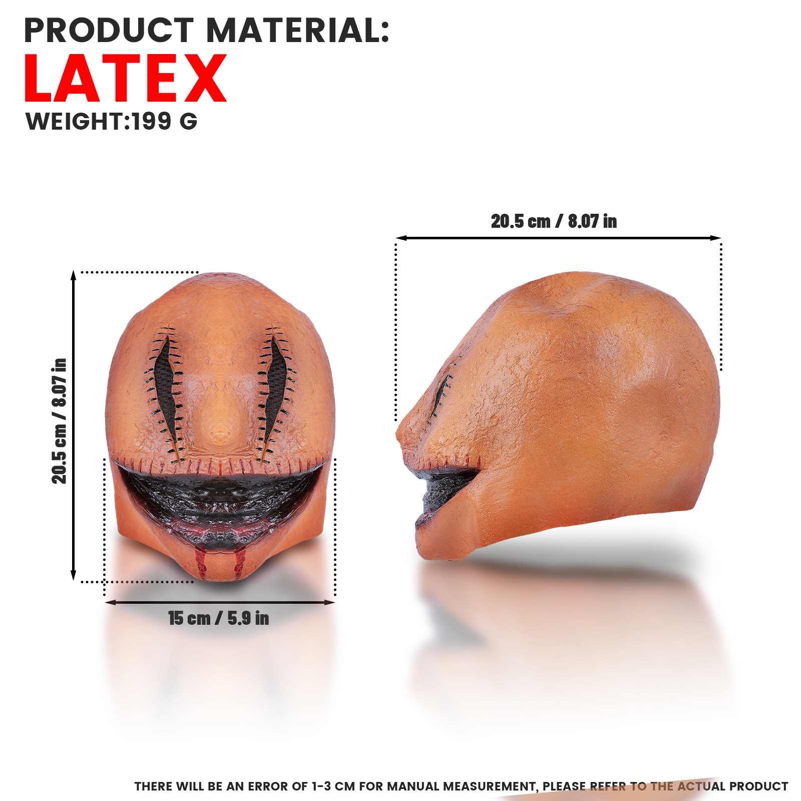 maschera da fantasma sorridente assassino copricapo in lattice di Halloween casa infestata orrore stanza segreta oggetti di scena_voghion.com