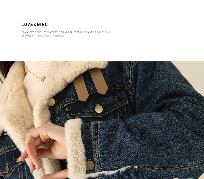 Áo khoác denim nữ phong cách Hàn Quốc, dáng suông, có lớp lót nhung dày giữ ấm — Màu xanh lam (ấm chống lạnh cộng với nhung dày) chi tiết 22