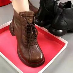 春秋单靴低跟软底软皮百搭透气软皮马丁靴批发短靴女