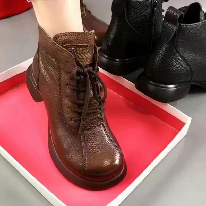 春秋单靴低跟软底软皮百搭透气软皮马丁靴批发短靴女|undefined