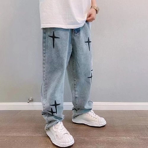 Men's Straight Leg Loose Jeans  Spring and Autumn New Korean Style Trendy Casual Men's Nine-Piece Pants Hong Kong Style Wide Leg Pants