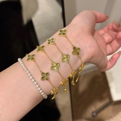 金店同款CNC鱼鳞四叶草手链女高级感轻奢时尚气质金色沙金手饰品