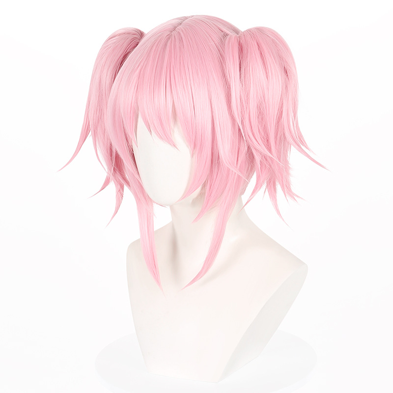 Magical girl Madoka nueva peluca cos rosa humo doble tigre clip ciervo ojo rojo fragante cuadrado Ya Meng peluca de anime