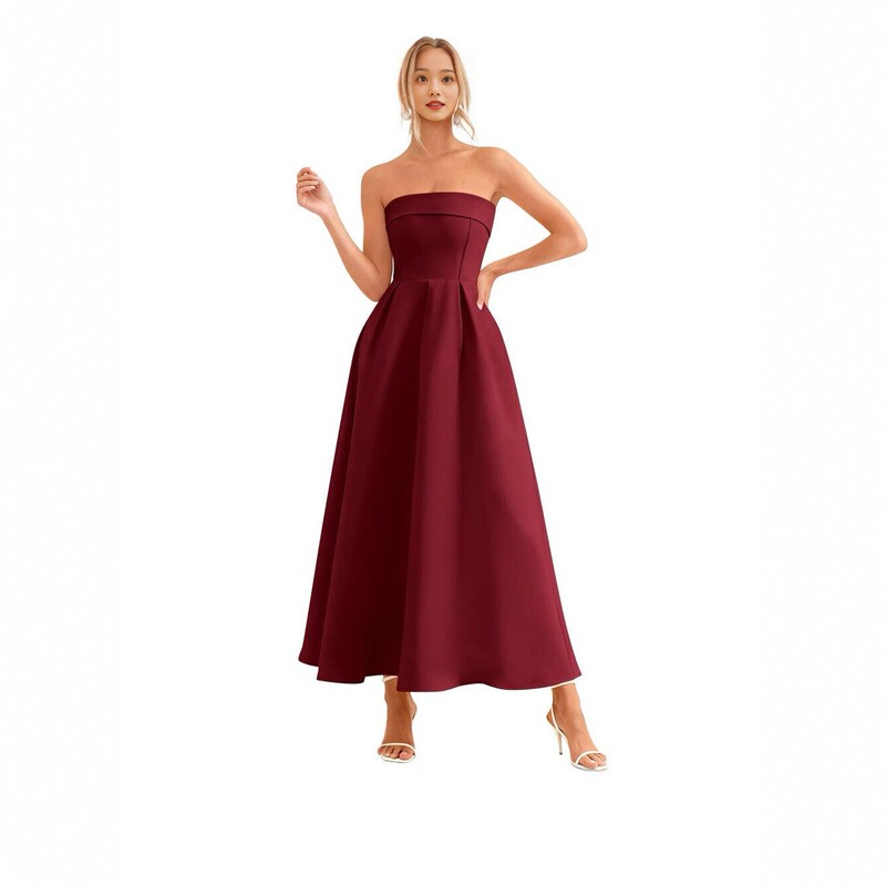 Women's Cocktail Party Dress 2026 Elegant Strapless Spring Wedding Guest Party Midi Dress