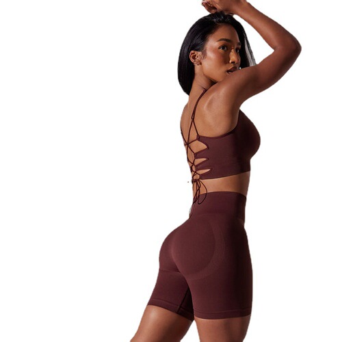 Amazon Sexy Backless Tank Top Sports Bra and Shorts Yoga Set for Women Seamless Straps Fitness Outfit