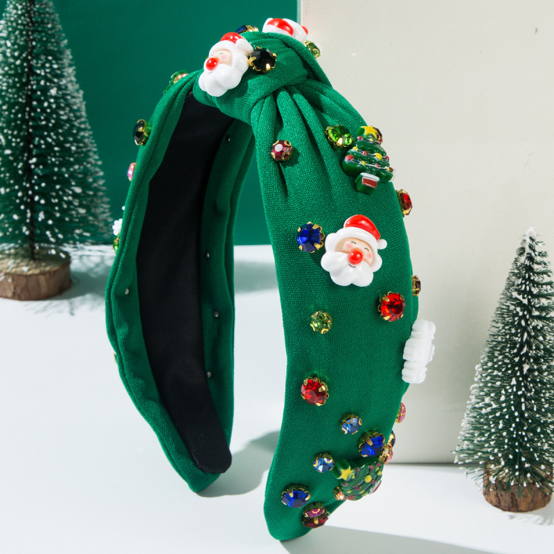クロスボーダーの人気ファッションの新しいクリスマスのカチューシャの広い縁にダイヤモンドのサンタクロースのクリスマスツリーの祝日の髪飾りを入れます。|undefined