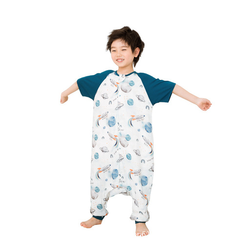 Ins bamboo cotton gauze front four back two belly protector short-sleeved children baby infant sleep sack air-conditioned room summer split leg sleep