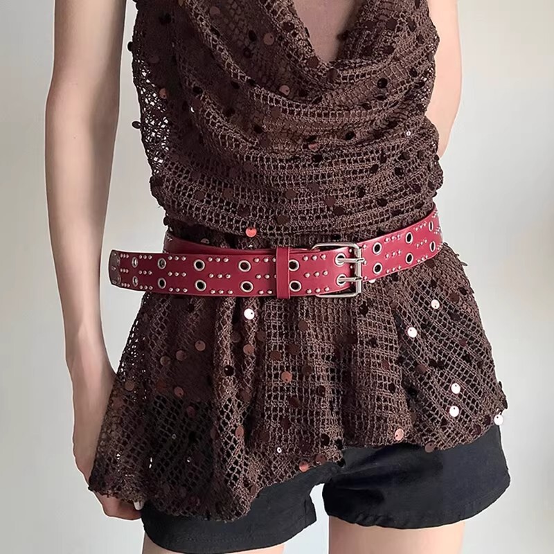 Women's belt 2026 new model, double-buckle hot girl waist accessory, American high street y2k trendy retro belt for men Women's belt 2026 new model, double-buckle hot girl waist accessory, American high street y2k trendy retro belt for men