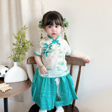 2025女宝宝古风套装夏季半身裙两件套3612女童中国风百褶裙汉服