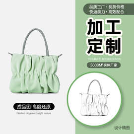 新款马卡龙小清新水钻手提包女士时尚百搭包包褶皱通勤单肩包批发