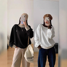 25春秋新款女士素然风户外高级感撞色针织领卫衣百搭圆领上衣T恤