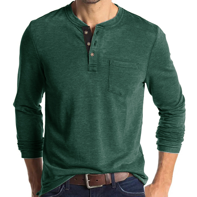 Amazon hombres europeos y americanos de manga larga de cuello redondo Camiseta de los hombres camisa de fondo Comercio exterior de los hombres camiseta Henry cuello superior