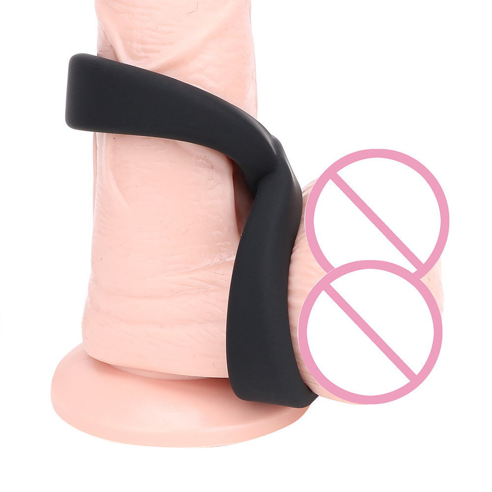 8-Shape Locking Silicone Double Delay Ring, Thick Black Cock Ring for Men — detail image 5