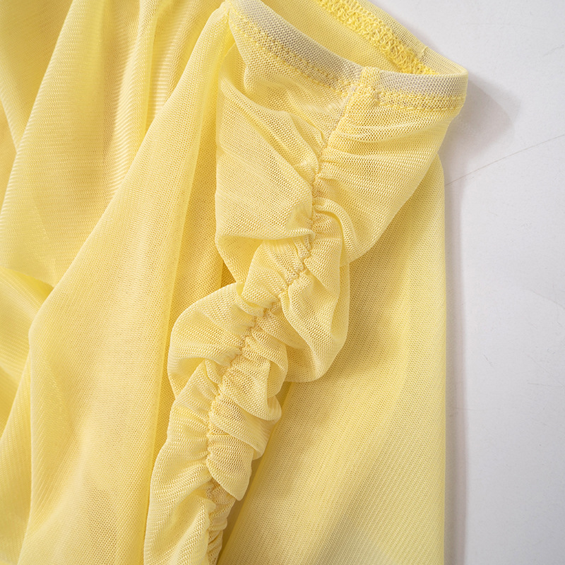 Women Clothing Spring Summer Sleeveless Short Vest Mesh See through Mid Length Skirt Set