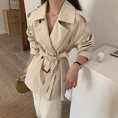 休闲短款风衣外套女2025春新款双排扣小个子高级感卡其色大衣
