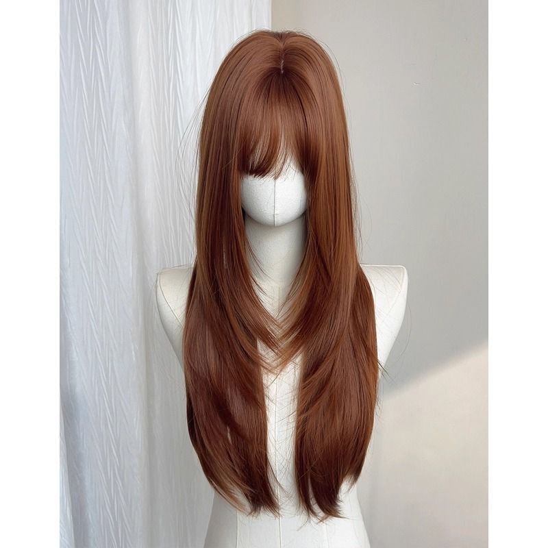 [Pumpkin Beibei] Yiwei Orange Brown Korean Dopamine High-Level Long Straight Hair Artificial Human Wig Chestnut Brown