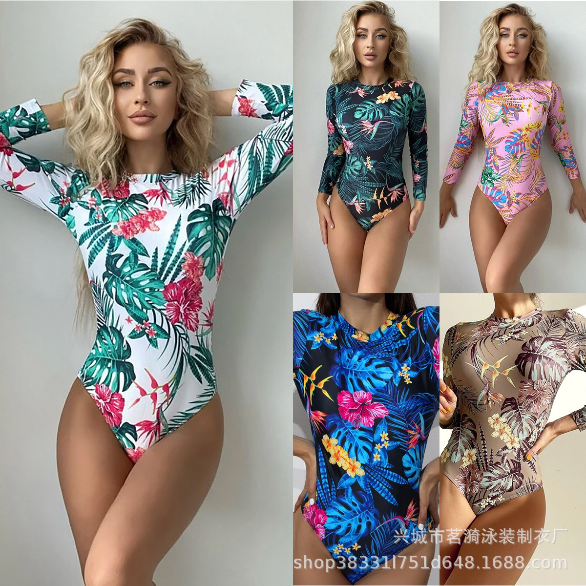 Mingyi nuevo europeo y americano sexy moda multi-color de una pieza redonda corbata manga larga impreso popular traje de baño de las mujeres de comercio exterior