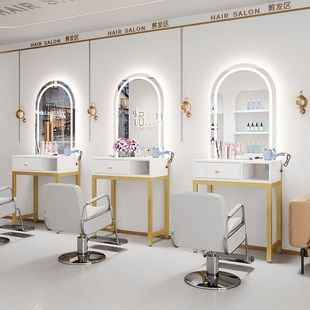 No-Drill Barber Shop Mirror Table Dedicated Beauty Salon Mirror Cabinet Integrated Tool Cabinet Trendy with Light Le Lede Zhuj