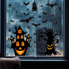 4枚ハロウィーンお化け屋敷コウモリ窓貼りハロウィーンパーティー家庭用ショーウインドーガラス冷蔵庫ドア祝日装飾貼り