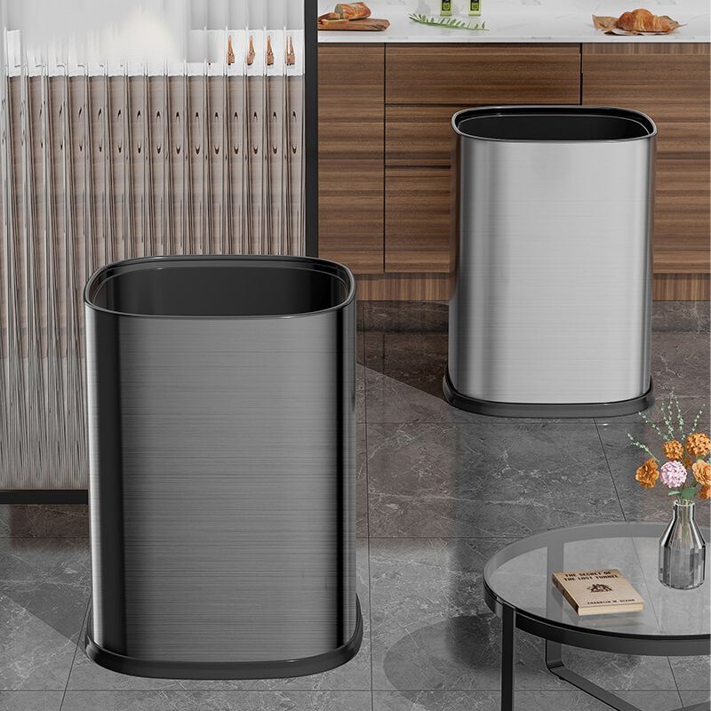 Trash Can for Home Living Room, Light Luxury Stainless Steel Without Lid, Kitchen, Bathroom, Toilet, Bedroom, Office, Modern and Simple