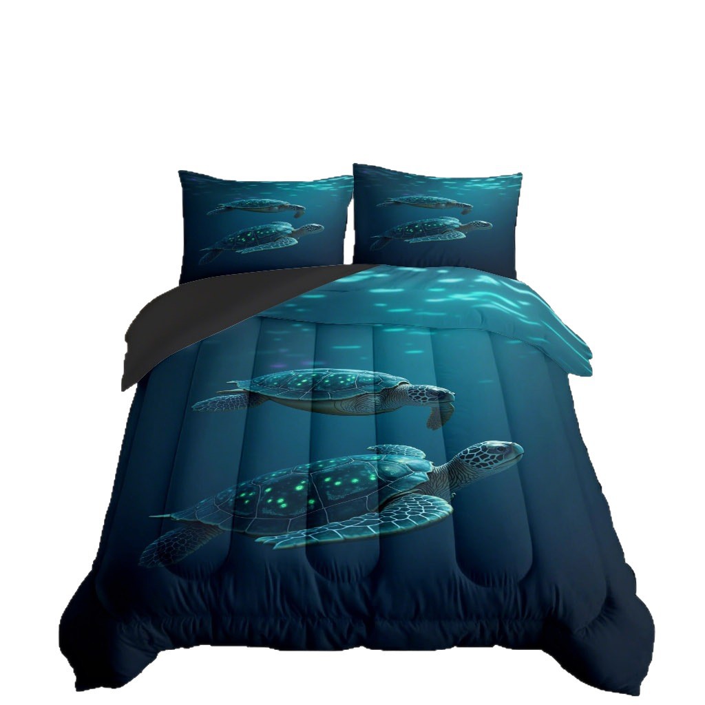 TEMU / JIT transfronterizo animal marino pequeño delfín tortuga impresión digital 3D 180gms colcha almohada set