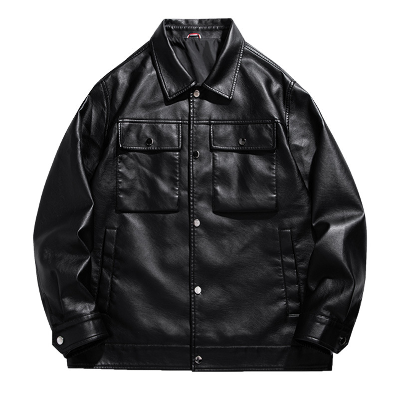 Herrenbekleidung Frühling und Herbst Winter Herren Revers coole Lederjacke Herrenversion schlanke PU-Leder Motorrad kurze Lederjacke Jugendmantel_voghion.com