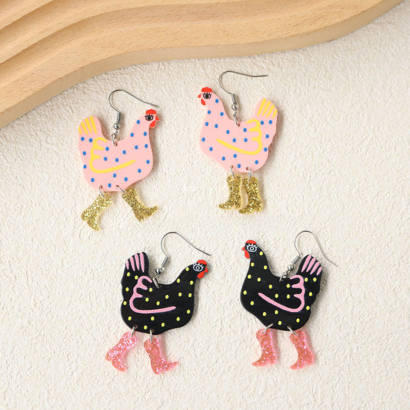 thumbnail image 2 of Pendientes acrílicos creativos divertidos de tacones altos Pendientes personalizados de lunares de gallo Pendientes especiales Adecuados para ocasiones específicas, 2 of 5