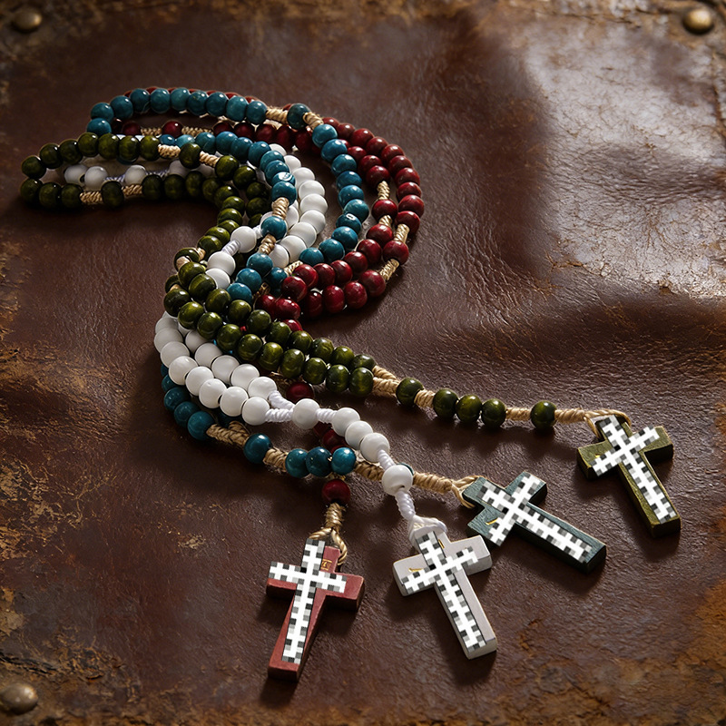 Cross-Border New Style Wooden Prayer Beads and Cross Hand-Held Prayer Accessories, Purely Handmade Wooden Wholesale, Light Luxury Niche Products Cross-Border New Style Wooden Prayer Beads and Cross Hand-Held Prayer Accessories, Purely Handmade Wooden Wholesale, Light Luxury Niche Products