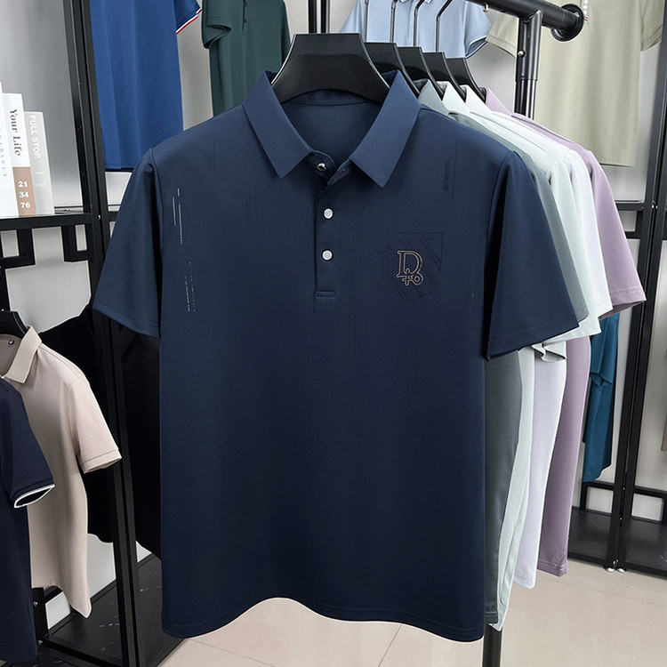 メンズアイスシルク半袖Tシャツ中年お父さん夏薄いアンダーシャツラペルポロメンズTシャツメンズTシャツ|undefined