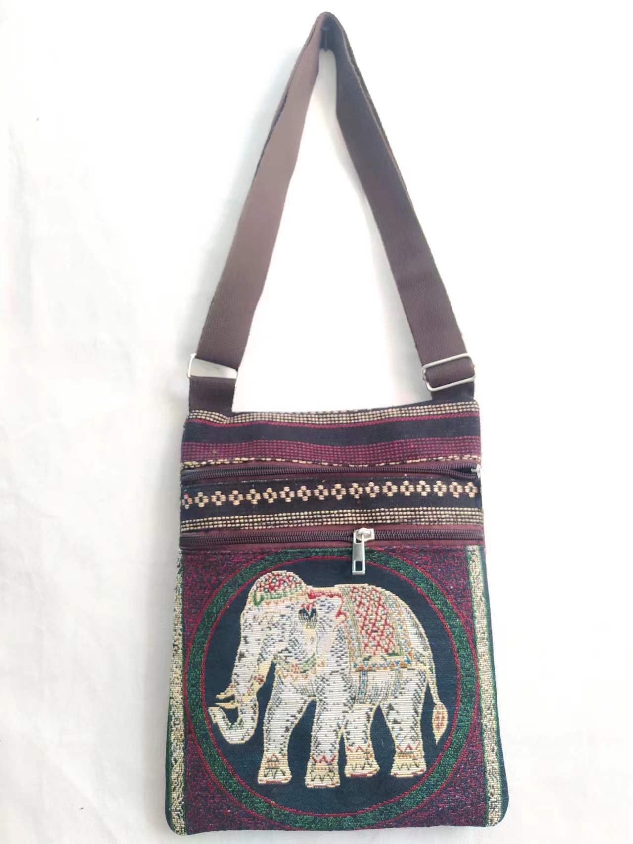 Estilo étnico bordado elefante dibujos animados bolsa de mensajero Dai bolsa de hombro de viaje de las mujeres teléfono móvil bolsa de hombro lateral