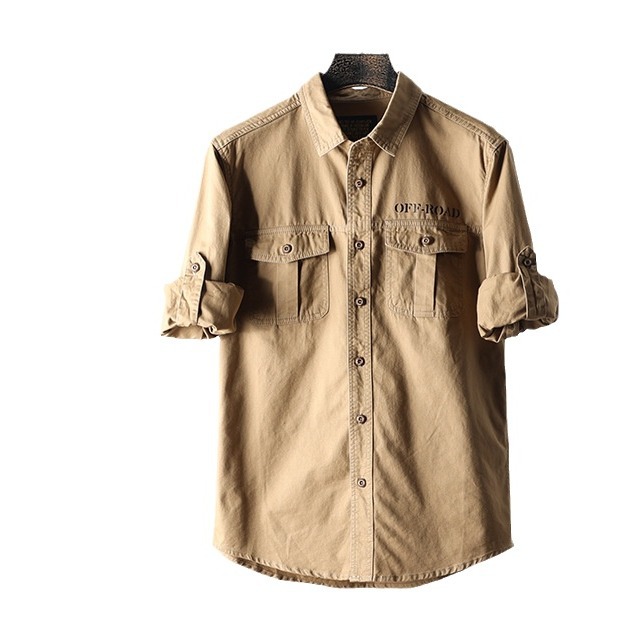 Primavera y verano estilo japonés de moda retro camisa de hombre herramientas sueltas casuales en la parte superior de la camisa de manga larga