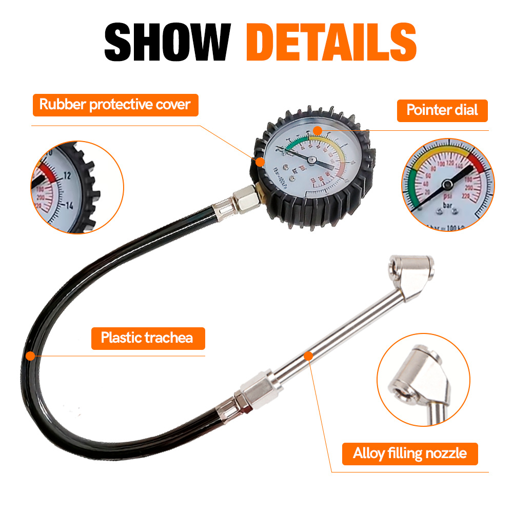 Car tire pressure gauge, mechanical inflation nozzle, motorcycle and electric vehicle tire pressure gauge, inflation nozzle connector, metal