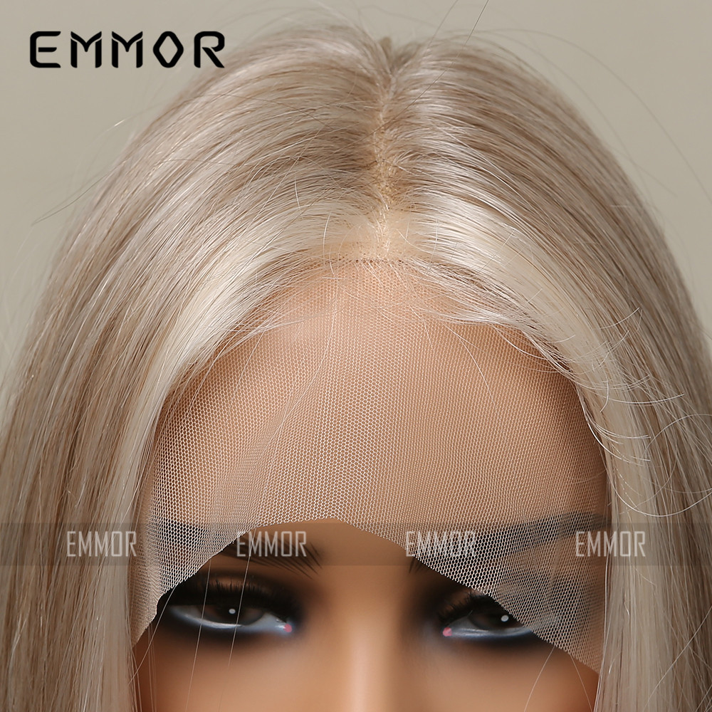 Nueva peluca completa con cuero cabelludo realista, raya en medio, cabello liso hasta los hombros con degradado dorado, peluca de encaje natural estilo europeo y americano para mujer