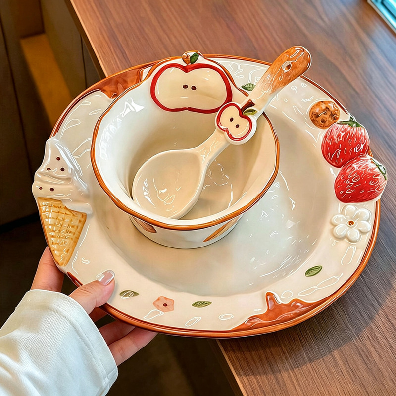 Cute hand-painted ins-style bowl and plate set, high-value ceramic tableware for home use, including bowls, plates, soup bowls, ramen bowls, and serving plates Cute hand-painted ins-style bowl and plate set, high-value ceramic tableware for home use, including bowls, plates, soup bowls, ramen bowls, and serving plates
