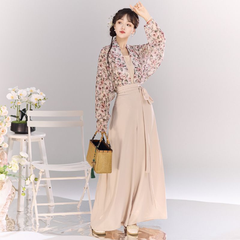Fashion Original Song Dynasty-Style Women's Hanfu with Suspenders, Song-Style Sleeves, Improved Song Pants, Slimming for Commuting
