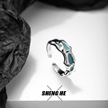 原创韩版小众设计师款S925纯银冰川戒指女开口滴胶个性食指戒