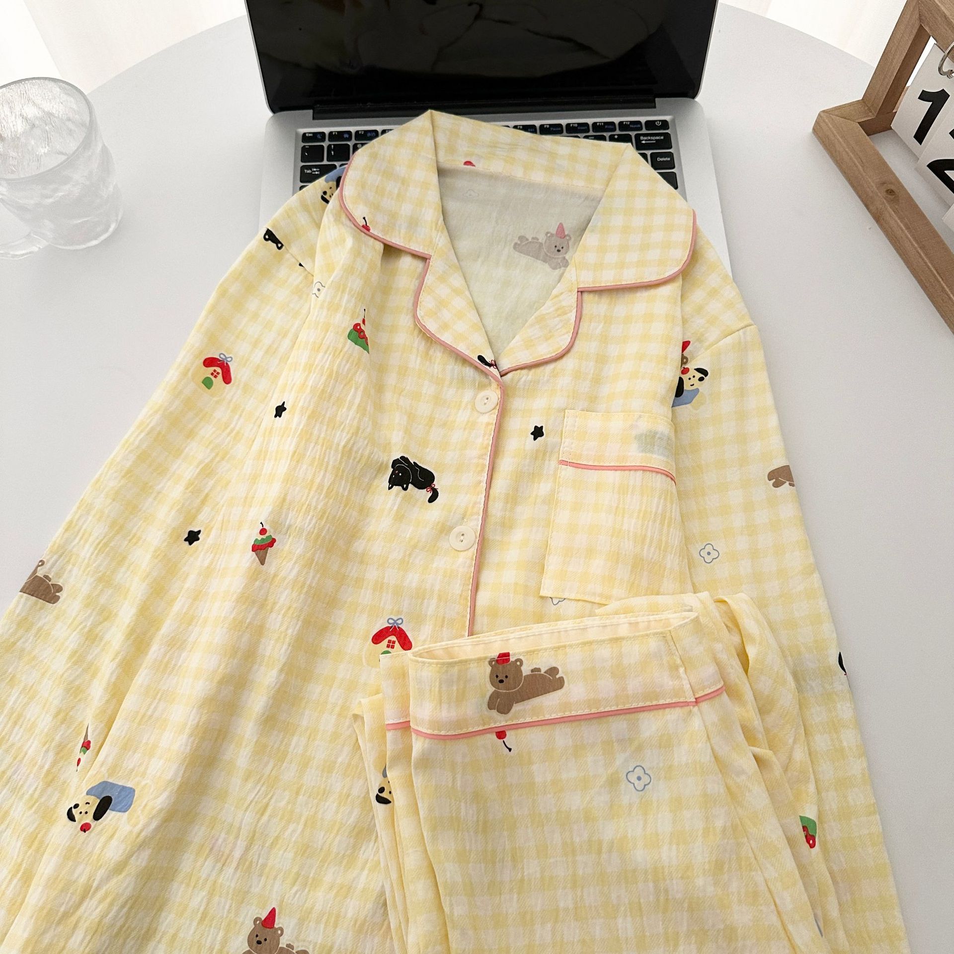 Transfronterizo Vietnam al por mayor nubes de algodón pijama de otoño cardigans de dibujos animados con solapa nuevos pantalones de manga larga ropa para el hogar