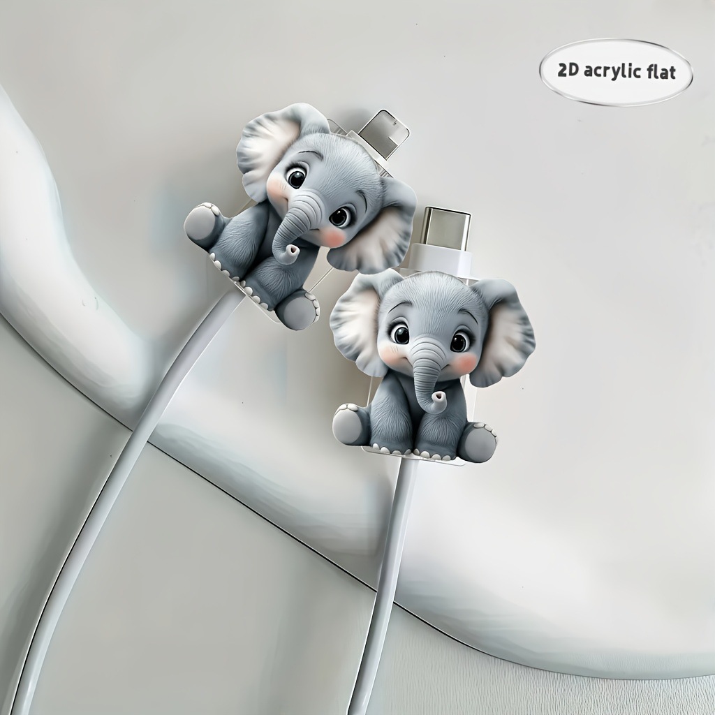 跨境可爱大象数据线保护套防断Type-C 和苹果手机数据线护保