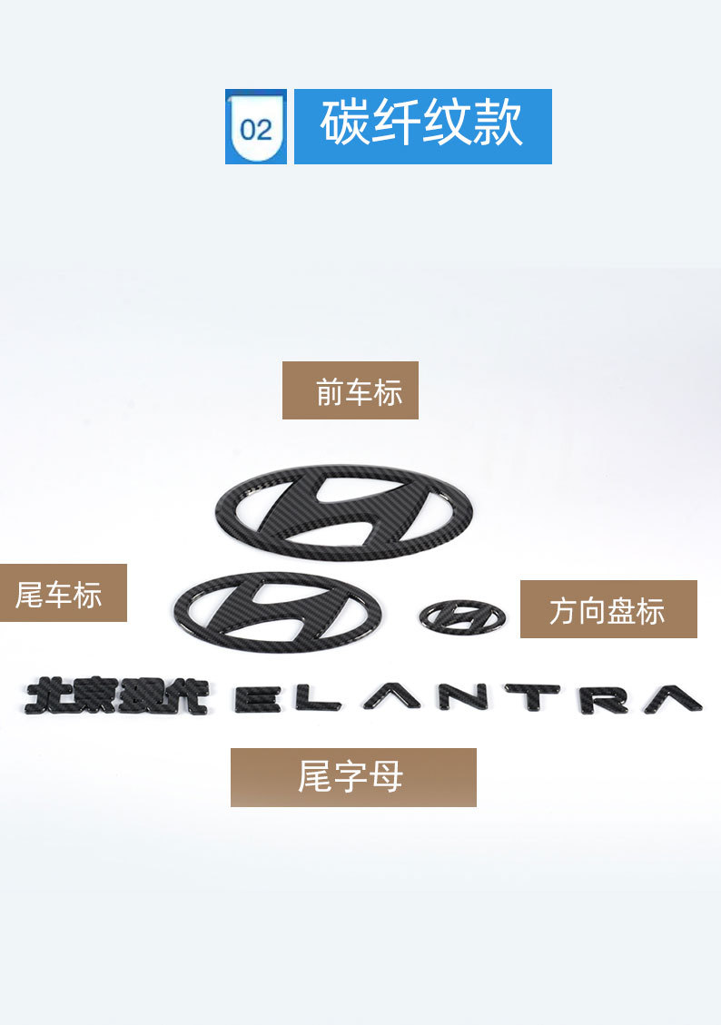 21-24 Seventh Generation New Elantra Front and Rear Car Logos Blackened with English Letters Black Label Modified for Decoration